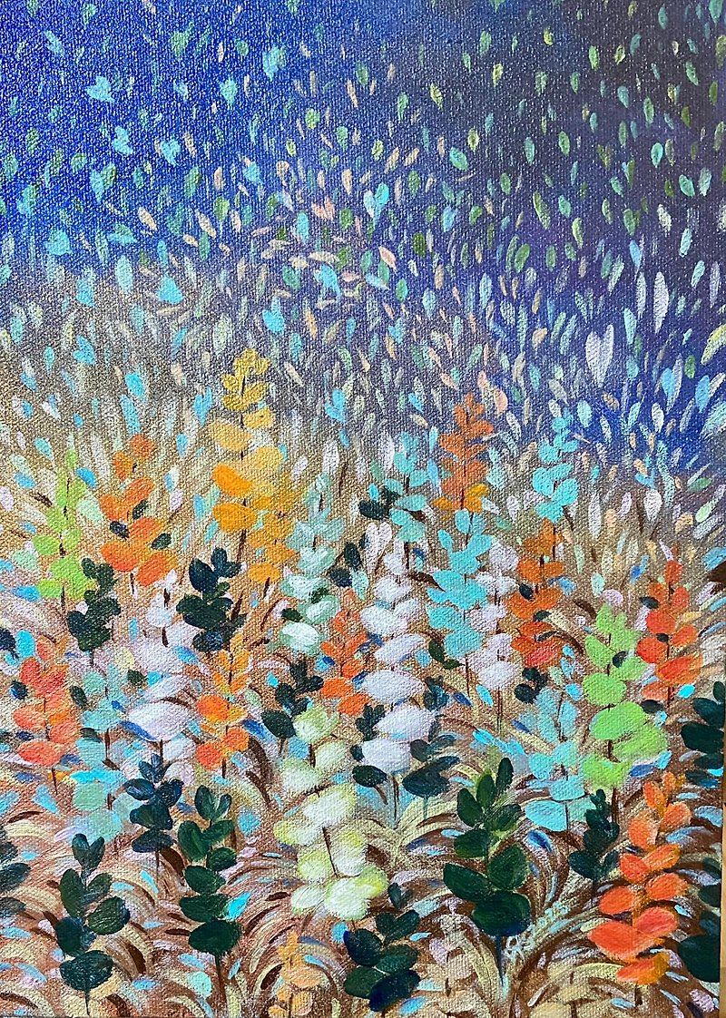 Colorful eucalyptus/ Acrylic painting/canvas board (24 x 33 CM) - ของวางตกแต่ง - ผ้าฝ้าย/ผ้าลินิน สีน้ำเงิน