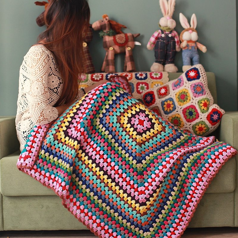 19 colors handmade crocheted woolen blanket sofa blanket leisure blanket triangle shawl scarf air conditioning blanket - ผ้าห่ม - ผ้าฝ้าย/ผ้าลินิน 