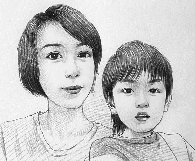 Custom pencil portrait commission from photo - Custom pencil cartoon character sketch - Black store and white portraiture