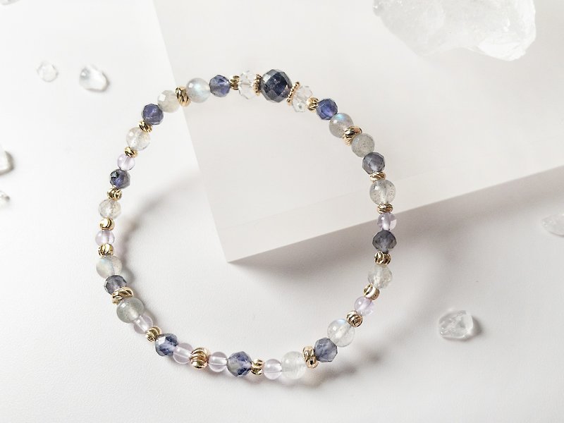 Gemstone Bracelets Gray - Calm charm - iolite | labradorite | white crystal | amethyst |