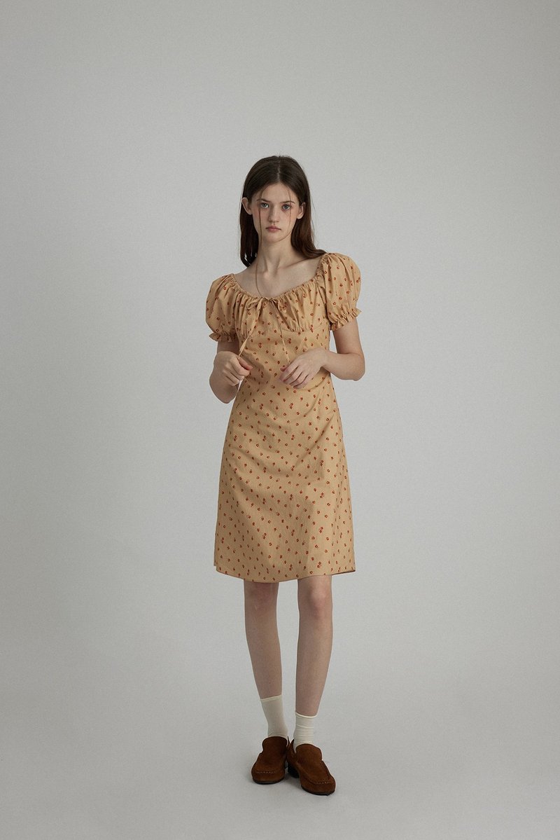 Waiting for the Holidays Retro U-neck Puff Sleeve Dress - One Piece Dresses - Other Materials Yellow