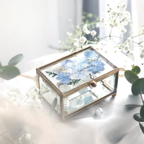 花・時間 HANA and TIME 押花手寫字句首飾盒/珠寶盒/生日/婚禮/藍色系/情人節禮物/客製化
