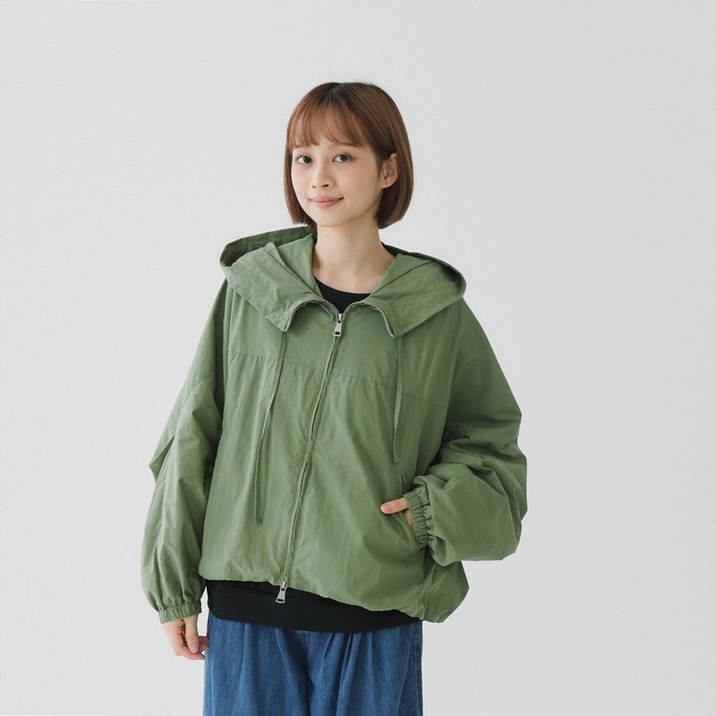 【Simply Yours】ドロップショルダー スタンドカラー フード付きジャケット 緑F - ジャケット - コットン・麻 グリーン