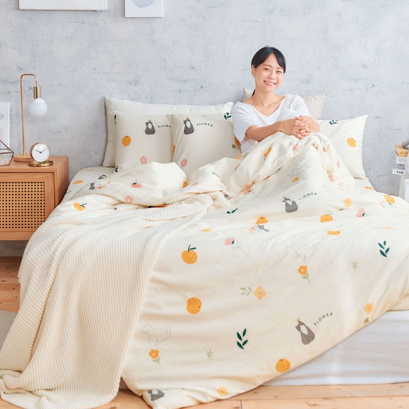 床包被套組-單人/雙人/加大/ 精梳純棉 / 蜜橙貓咪 台灣製 - 寢具/床包 - 其他材質 橘色