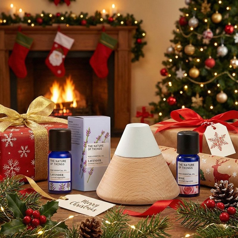 【聖誕禮物】原木雪山擴香石+有機精油組/聖誕節交換禮/許願香氣 - 香薰/精油/線香 - 其他材質 
