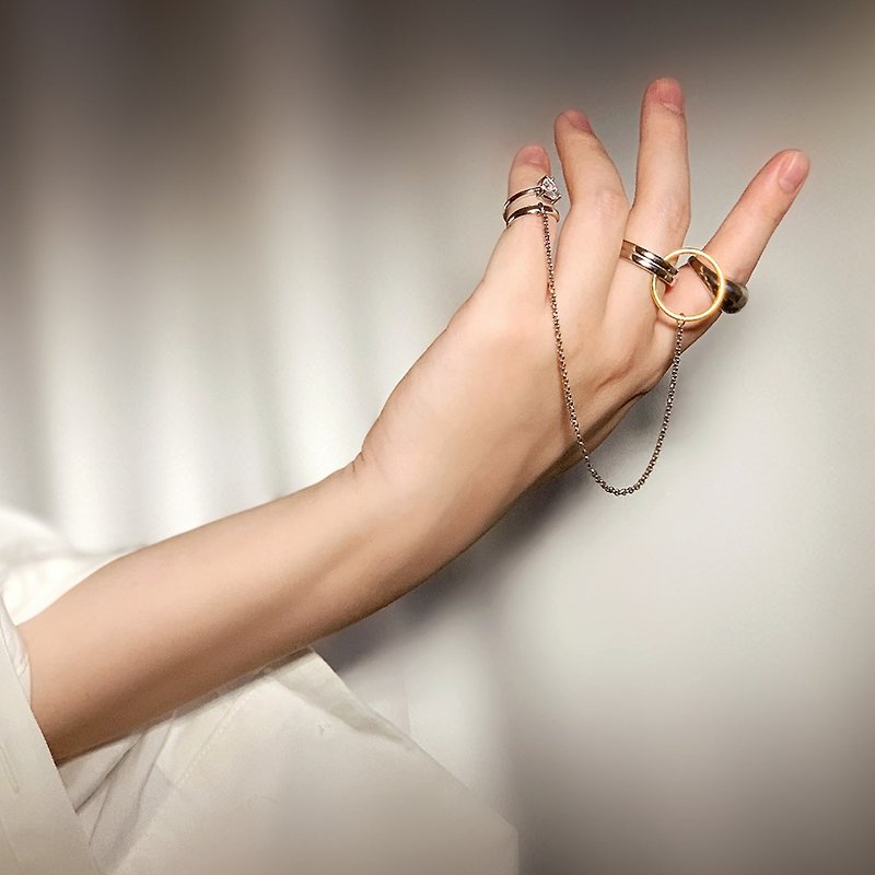 原創設計S925純銀鋯石流蘇鏈條組合男女開口戒指套戒尾戒關節個性 - 戒指 - 純銀 銀色