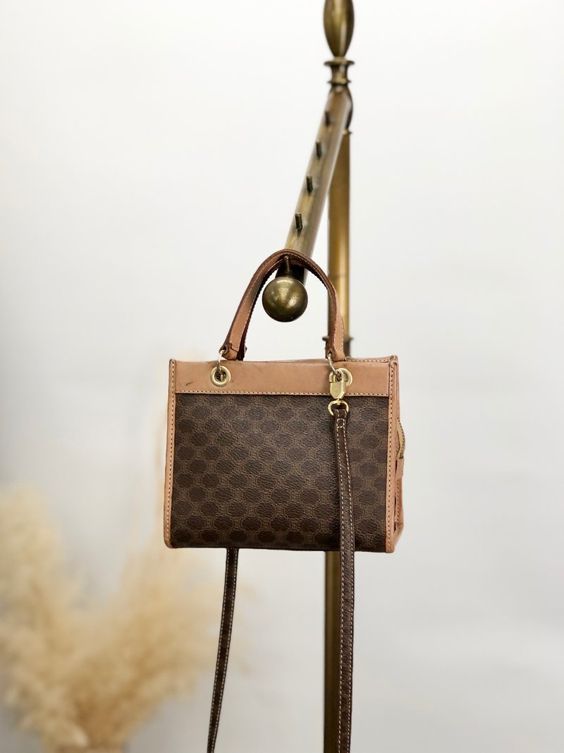【 日本直送　名牌中古包 】CELINE セリーヌ マカダム ショルダーバッグ ブラウン PVCレザー ミニバッグ 2WAY vintage 85it3e - 側背包/斜背包 - 防水材質 咖啡色