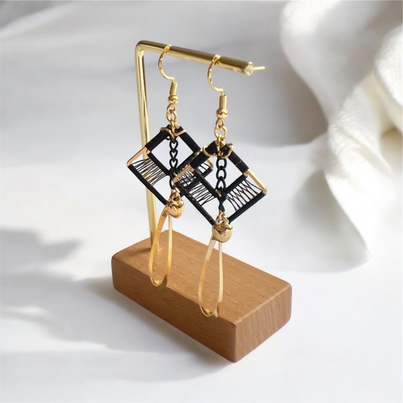 Sophisticated harmony of black and gold drop elegance nickel-free screw spring - Earrings & Clip-ons - Copper & Brass Black