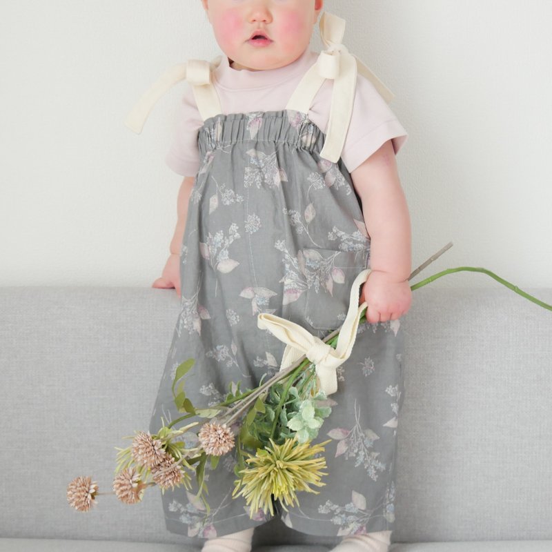 ベビー服　子供服　肩リボン草花柄サロペット - 包屁衣/連身衣 - 棉．麻 多色