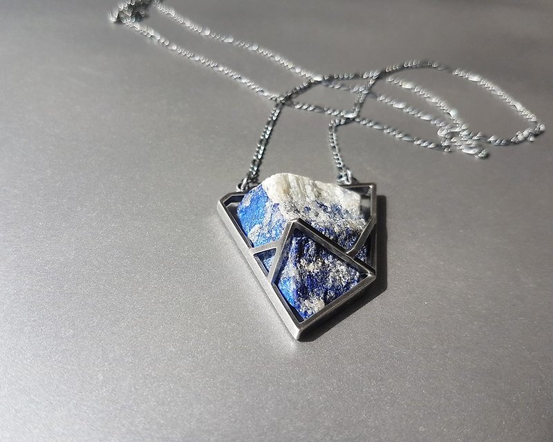 Seeing the Mountain is Mountain 925 Sterling Silver Necklace Lapis Lazuli/Ag No. 112 - สร้อยคอ - เงินแท้ สีเทา