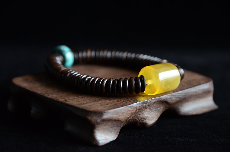 [Transportation beads female models] Amber natural amber transfer beads retro personality bracelet - Bracelets - Semi-Precious Stones Yellow