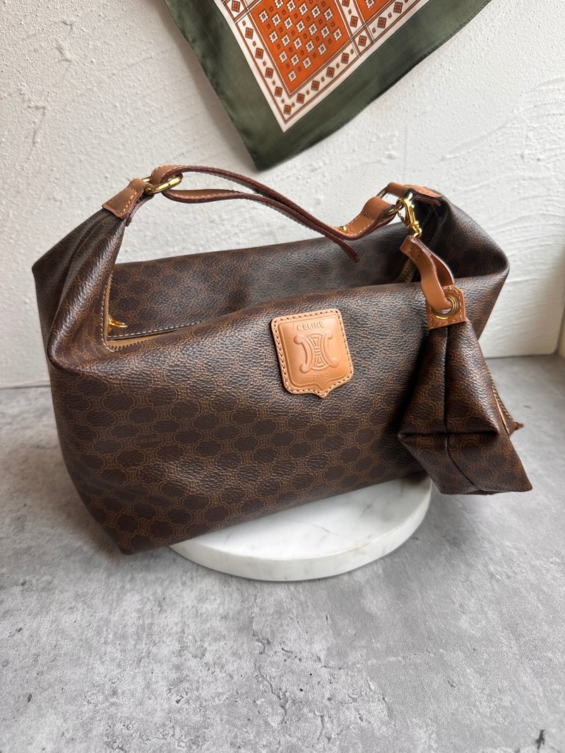 中古包 Vintage Celine 棕花飯盒子母包 - 手提包/手提袋 - 防水材質 咖啡色