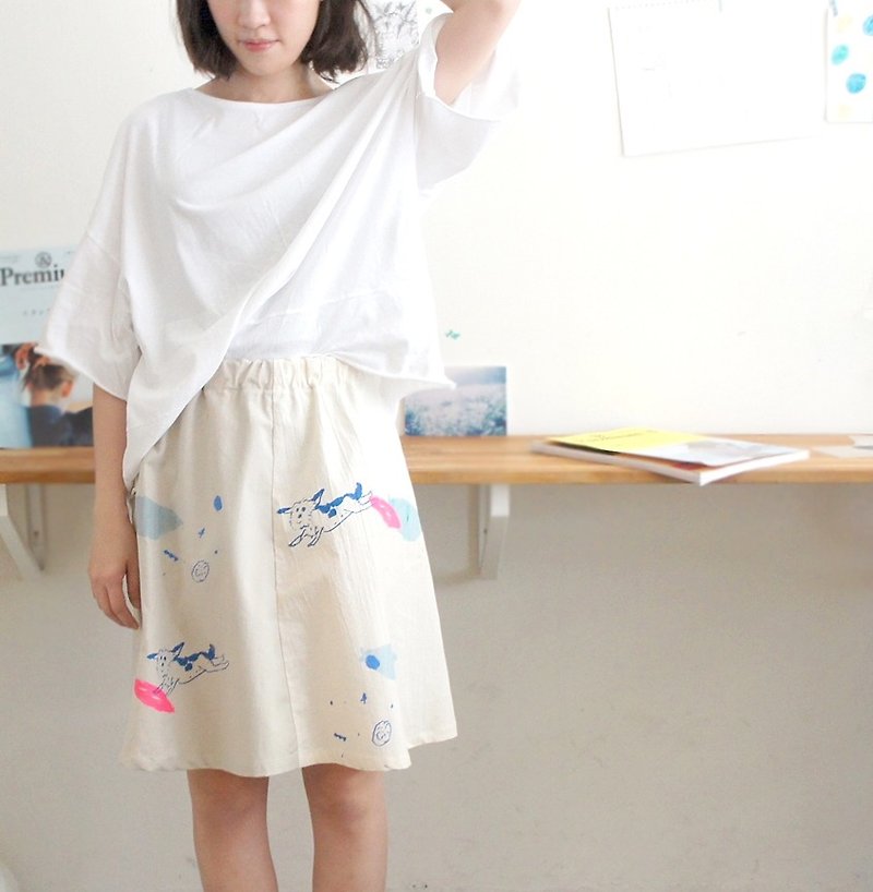 Feitui puppy color stitching skirt / - Skirts - Cotton & Hemp Silver