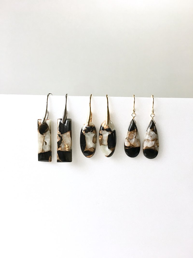 Copper Obsidian Brass Hook-earring, 14 kgf - Earrings & Clip-ons - Stone Black