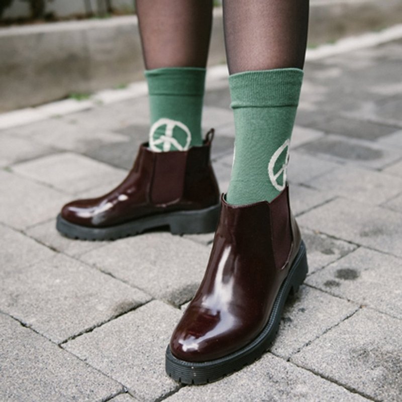 GREEN BLISS Organic Cotton Socks - [United Family] Peace Green Peace (Green) Stockings (M / D) - ถุงเท้า - ผ้าฝ้าย/ผ้าลินิน สีเขียว
