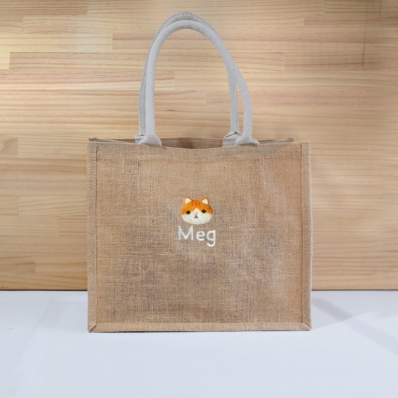 【Q-cute】袋子系列-黃麻袋B5-狗頭、貓頭、兔頭-加字/客製化 - 手提包/手提袋 - 棉．麻 多色