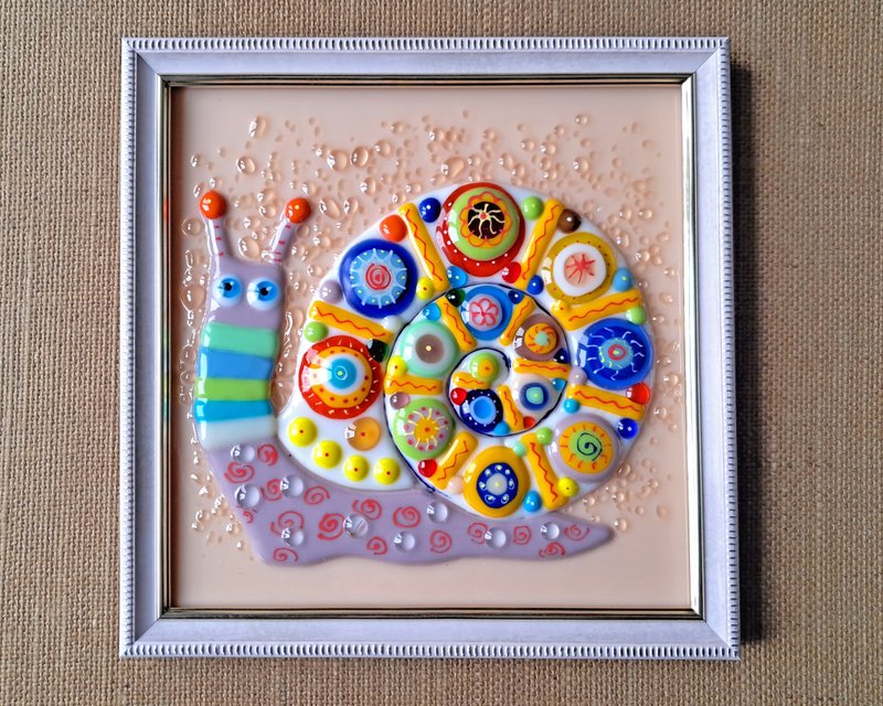 Abstract fused glass wall art panel snail, kids room decor. - 壁貼/牆壁裝飾 - 玻璃 粉紅色