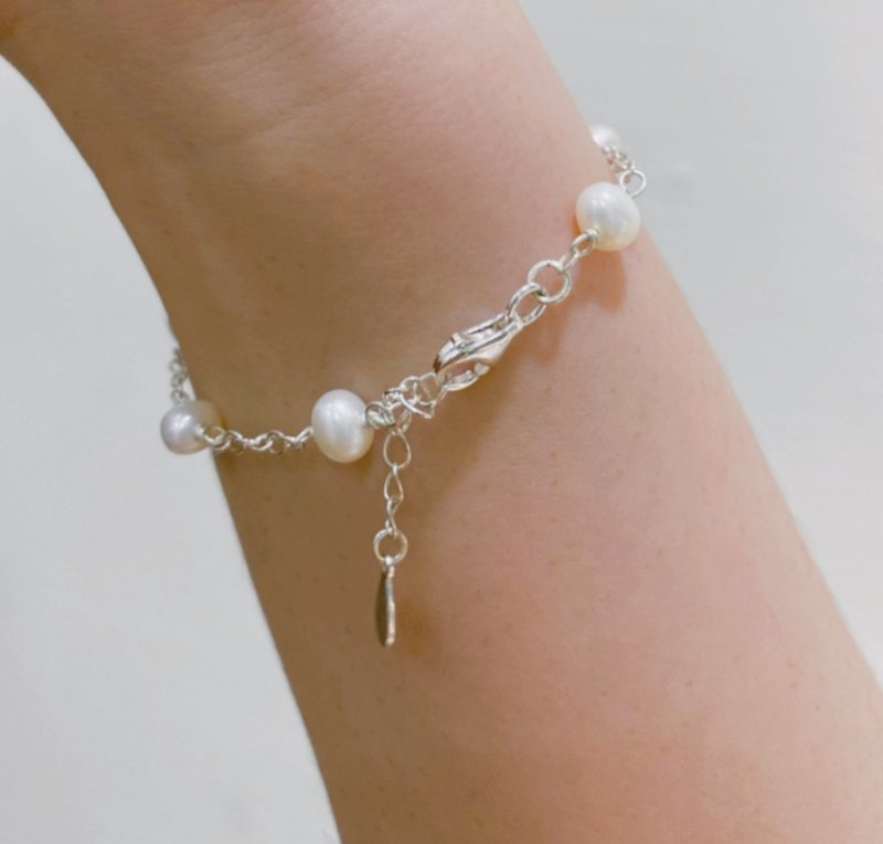 Women's sterling silver bracelet/natural stone pearl - สร้อยข้อมือ - เงินแท้ สีเทา