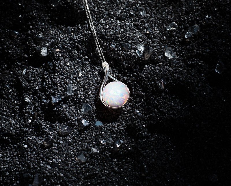 White opal minimalist necklace pendant-14k white gold teardrop dainty necklace
