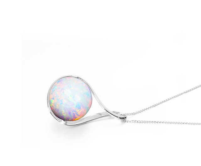 オパールドロップ型ネックレスK14ホワイトゴールドダイヤモンドプラネットペンダントシンプルティアドロッププラネットオパールペンダント - ショップ  Majade Jewelry Design ネックレス - Pinkoi