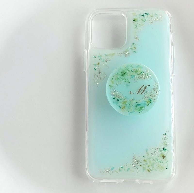 flower shower initial/flower shower with smartphone grip - Phone Cases - Resin Blue