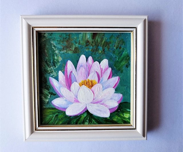 池のピンクの蓮額縁写真/ピンクのユリのミニチュア絵画 - ショップ