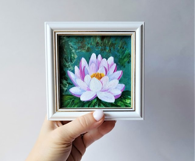 池のピンクの蓮額縁写真/ピンクのユリのミニチュア絵画 - ショップ