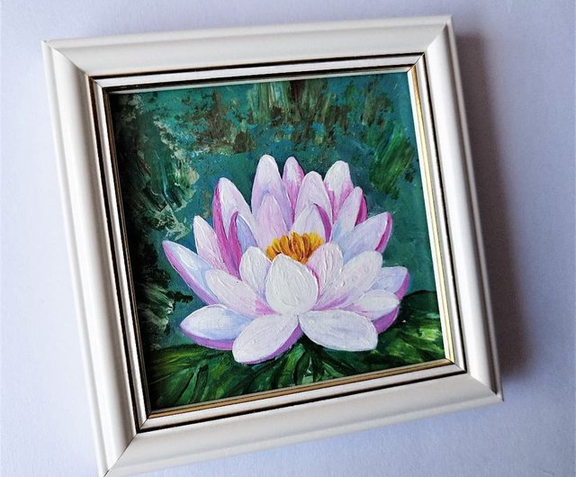 池のピンクの蓮額縁写真/ピンクのユリのミニチュア絵画