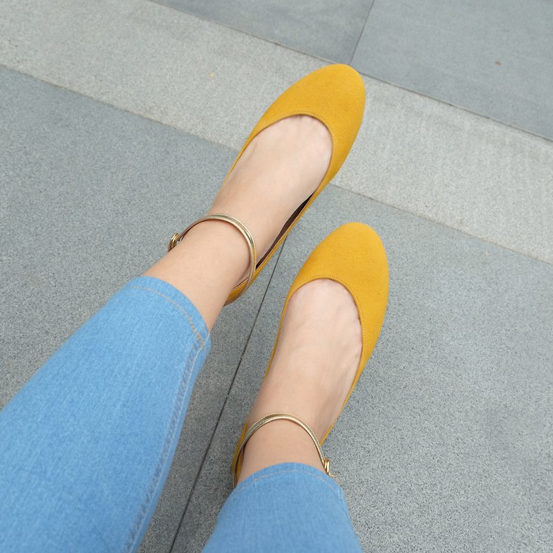 Leá Spicy Mustard (Mustard Yellow) Flats Actress Edition | WL - Mary Jane Shoes & Ballet Shoes - Genuine Leather Yellow