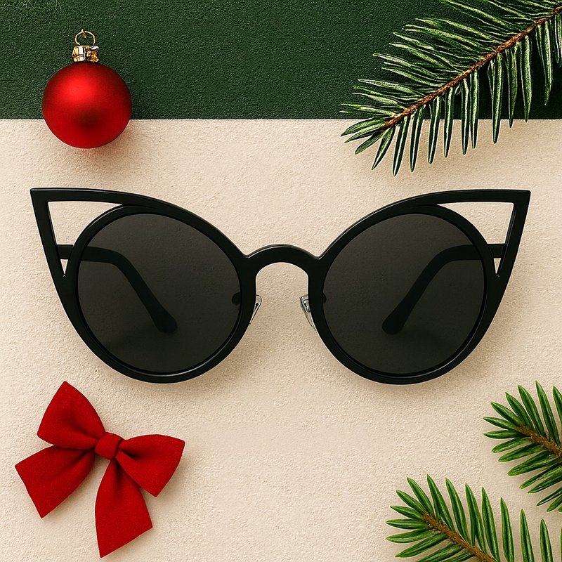 ASLLY CatEdge UV400 Metal Cat-Eye Polarized Sunglasses Matte Black Minimal Tech - แว่นกันแดด - โลหะ สีดำ