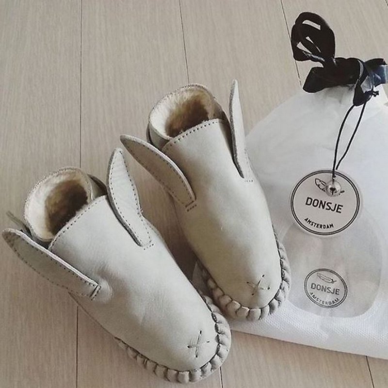 Dutch Donsje leather bristles animal modeling boots baby shoes Kaki Bunny 517-KL003 - รองเท้าเด็ก - หนังแท้ สีกากี