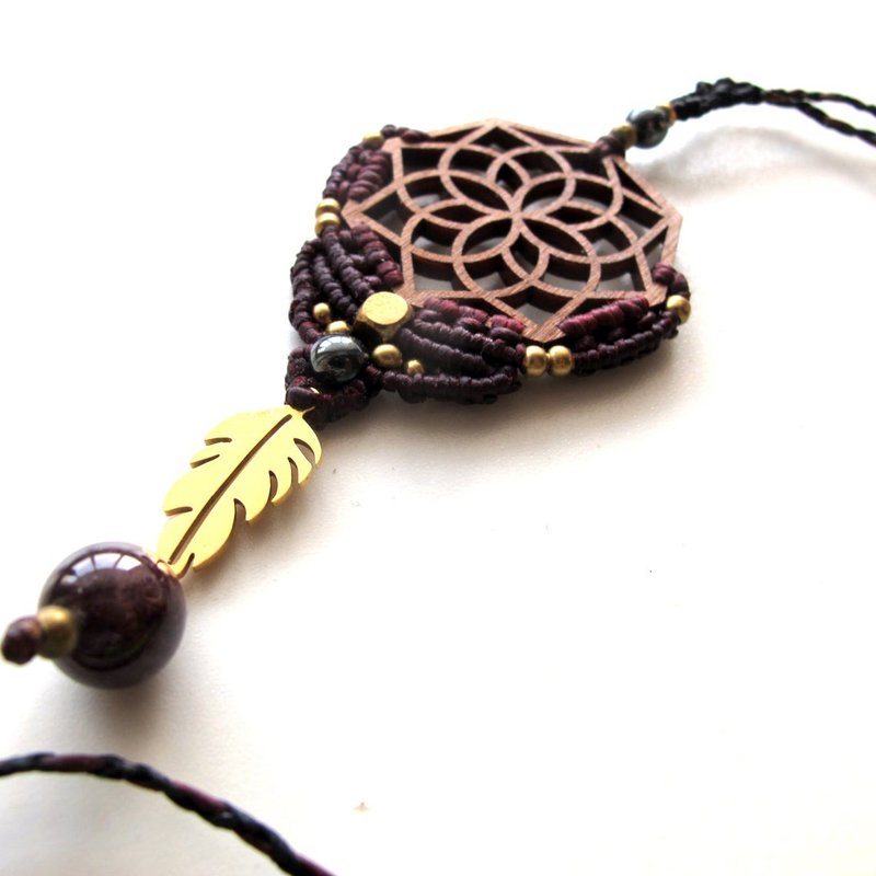Dreamcatcher Infinity Wood Necklace - 項鍊 - 木頭 咖啡色