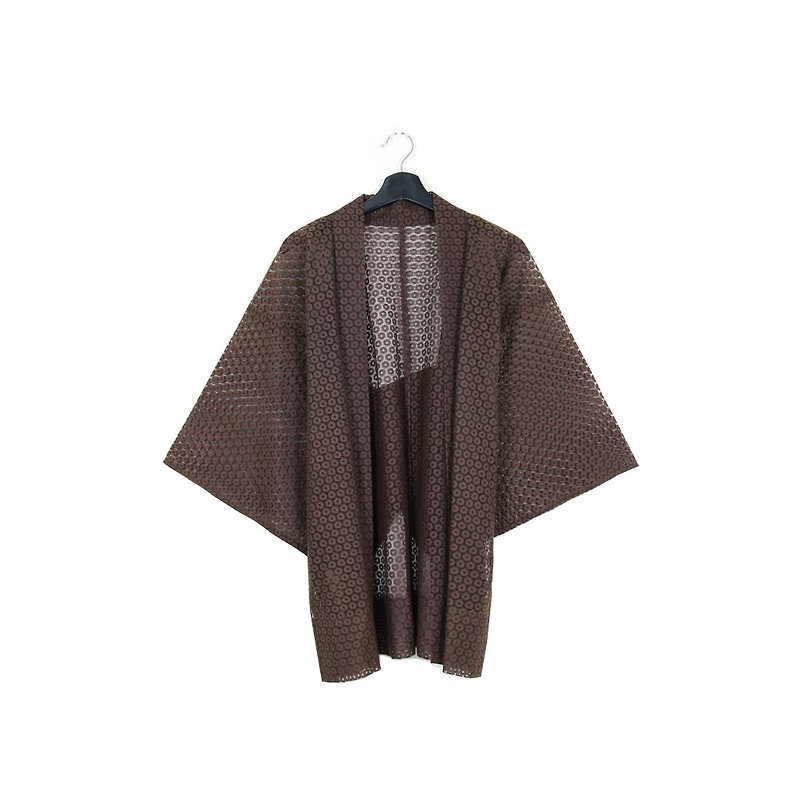 Back to Green :: Japan back to the kimono feather weave dark coffee Toner // both men and women can wear // vintage kimono (KC-26) - Women's Casual & Functional Jackets - Silk 