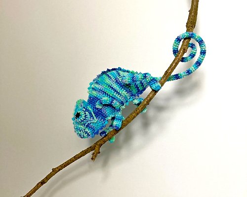 Anelle Toys Amigurumi chameleon in blue color, Crochet lizard, Stuffed chameleon