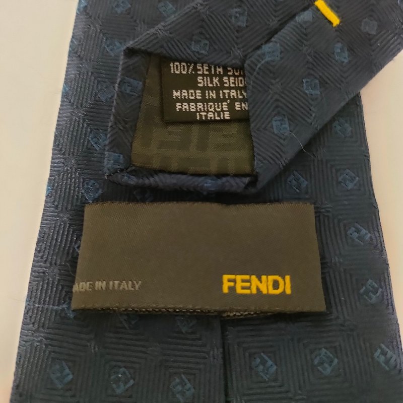 FENDI ZUCCA 深藍色中古呔 - 領帶/領帶夾 - 絲．絹 藍色