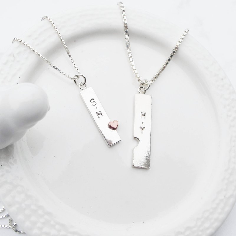 [Handmade custom silver jewelry] Happy love | handmade sterling silver couple chain (pair) | - Necklaces - Sterling Silver Silver