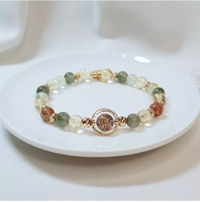 【厳選】ブラック・スーパーセブン グリーンルチルクォーツ シトリン プレナイト 天然石ブレスレット - ブレスレット - 宝石 イエロー