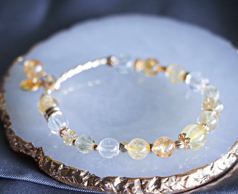 Lucky Crystal Bracelet Original Ore Design / Golden Dawn-Citrine-Huang Fajing-White Crystal - Bracelets - Gemstone Yellow