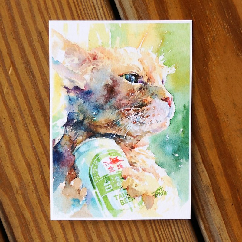 Watercolor Painted Hair Boy Series Postcard - 喵 喵 喵 喵 喵 喵 喵 - การ์ด/โปสการ์ด - กระดาษ สีเขียว