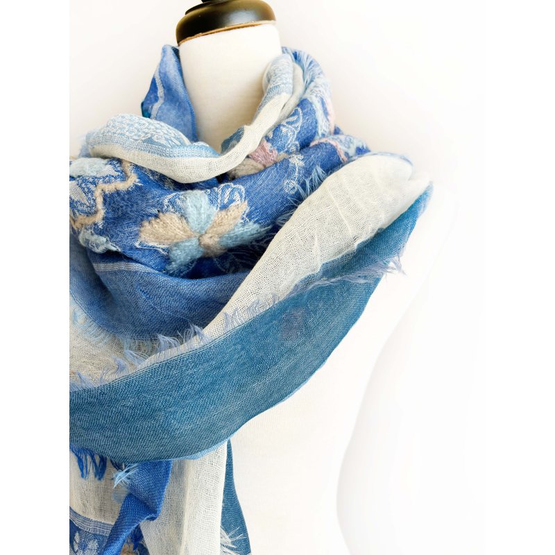 Indian boiled wool scarf shawl/birthday gift/Christmas exchange gift - Knit Scarves & Wraps - Wool Blue