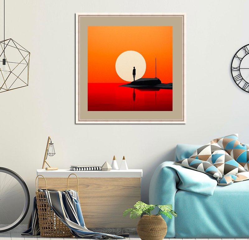 Abstract red landscape minimalism painting Red Sunset minimalism wall art - Posters - Cotton & Hemp Multicolor