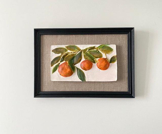 壁パネル、みかんの枝、オリジナルのレリーフ、壁掛け、アクリル絵の具