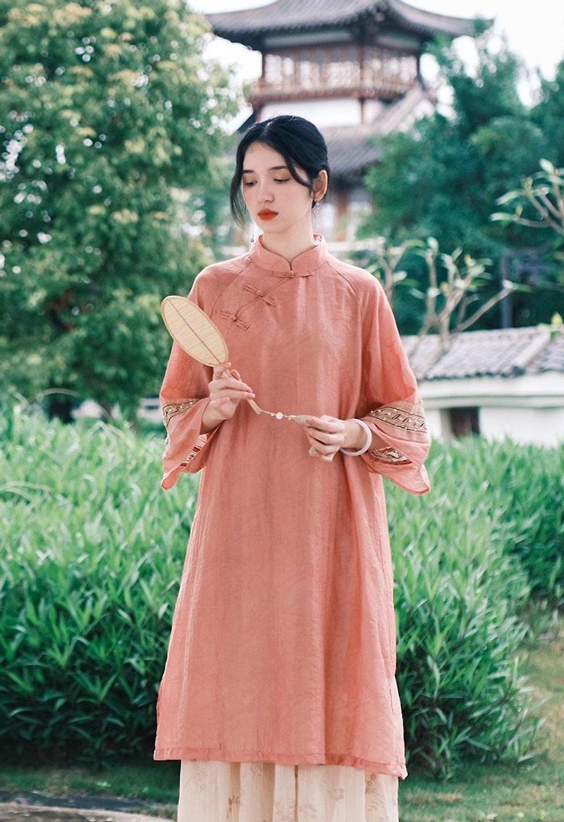Zuiqingfeng Retro Loose Chinese Style Modified Cheongsam - One Piece Dresses - Other Materials Orange