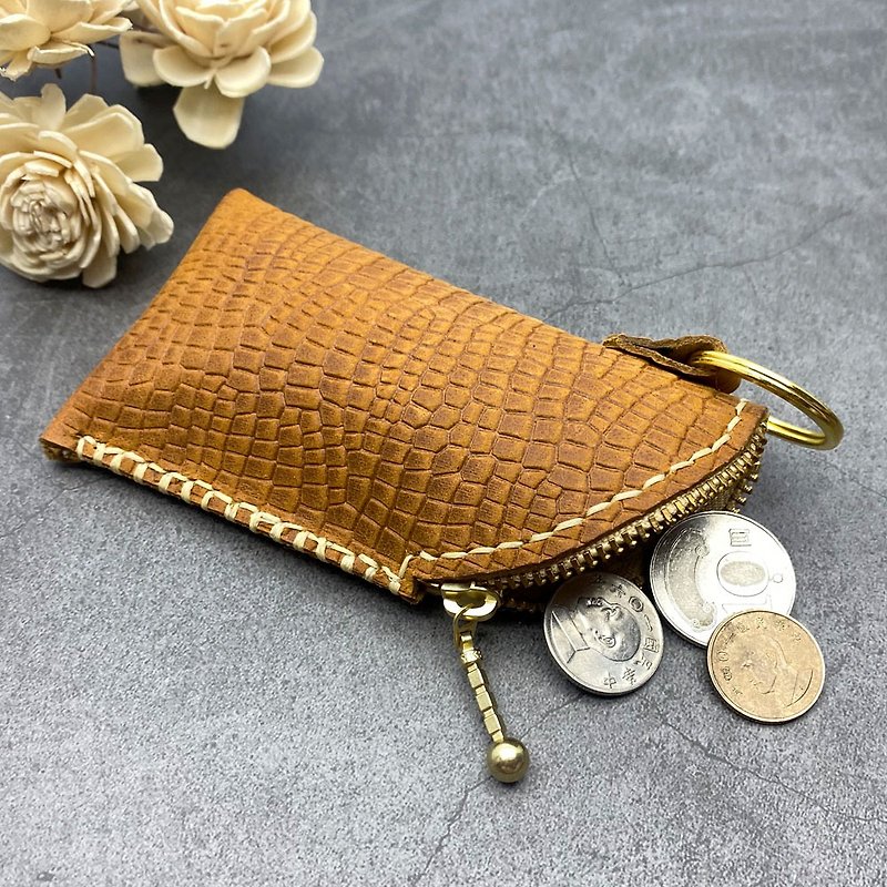 U6.JP6 handmade leather goods - pure hand-sewn imported cowhide (20220405-5) zipper coin purse - Coin Purses - Genuine Leather Brown