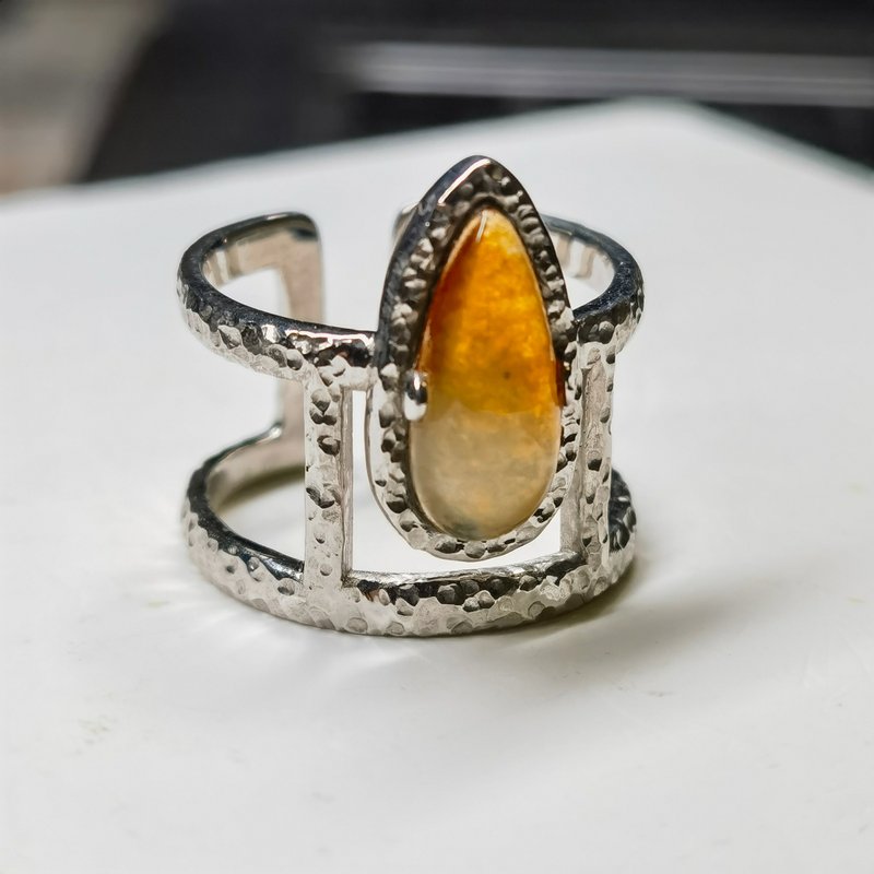 Silver Collection - Icy orange raindrop jadeite silver ring - แหวนทั่วไป - เครื่องเพชรพลอย 