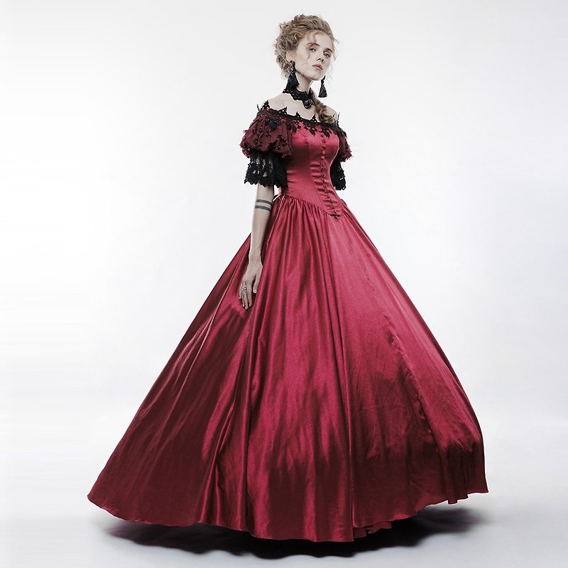 Victorian witches vintage court satin gown - ชุดราตรี - วัสดุอื่นๆ สีแดง