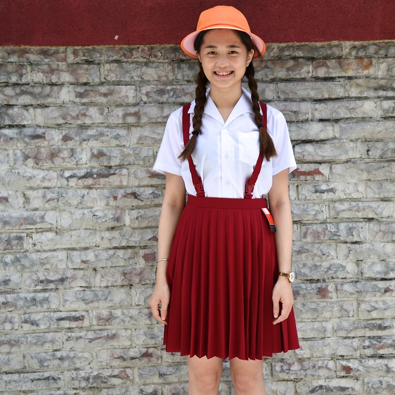 [China-US Uniform] Classic National Elementary School Sling Skirt_Reissue Small Maruko Dress - Skirts - Cotton & Hemp Red