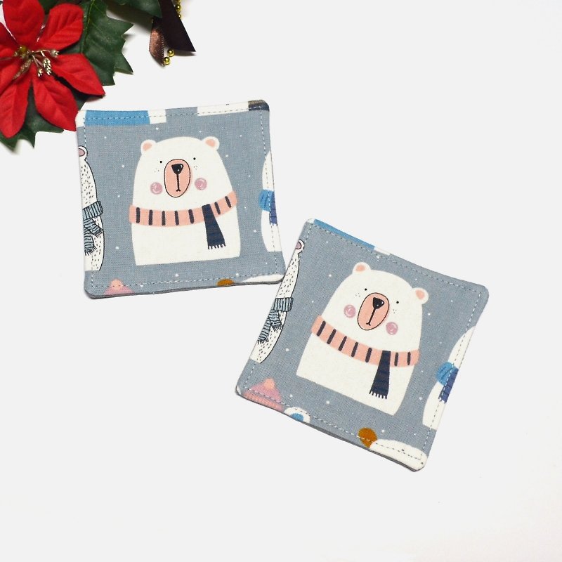 Cute bear coaster set of 2 - Coasters - Cotton & Hemp Gray