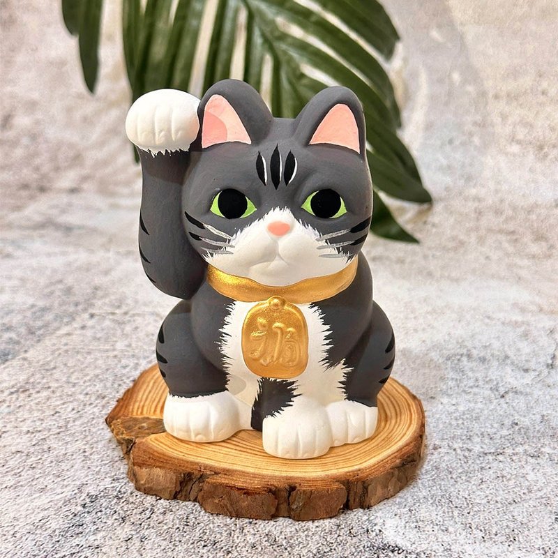 【日本製加藤陶器】瀨戶燒手繪陶瓷招財貓-小次郎 - 擺飾/家飾品 - 陶 灰色