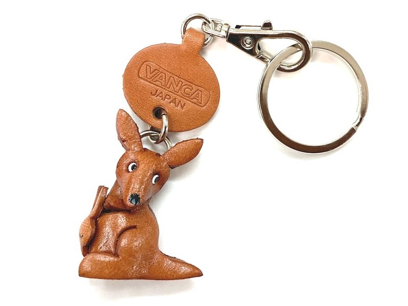 Kangaroo mini leather keychain handmade in Japan - ที่ห้อยกุญแจ - หนังแท้ สีนำ้ตาล